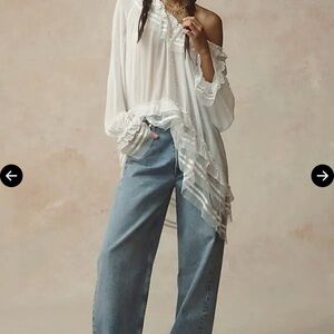 Anthropologie White Ruffled Blouse